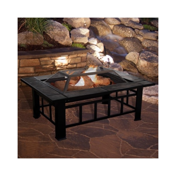 Nature Spring Nature Spring Marble Rectangular Fire Pit and Wood Burning Set, 37 inches with Cover and Log Poker 484224QLY - main